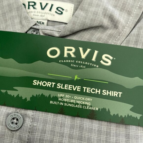 NEW Orvis Men's S Short Sleeve Tech Shirt Gray Plaid UPF 30+ Outdoor Short Sleev - Picture 8 of 10